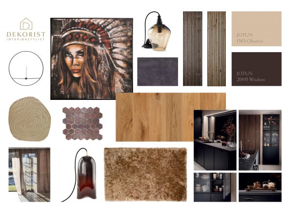 Rustikk moodboard ulike teksturer utarbeidet av Dekorist